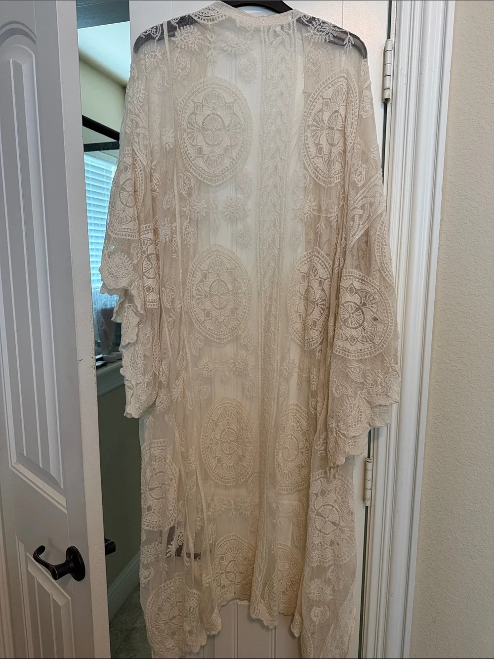 Sheer Lace Kimono Draped Cover-Up in Cream - Unbranded